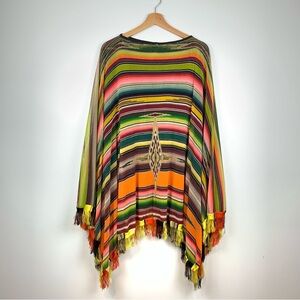Jean Paul Gaultier Soleil Striped Aztec Fringe Mesh Cape Poncho Sz Medium Italy